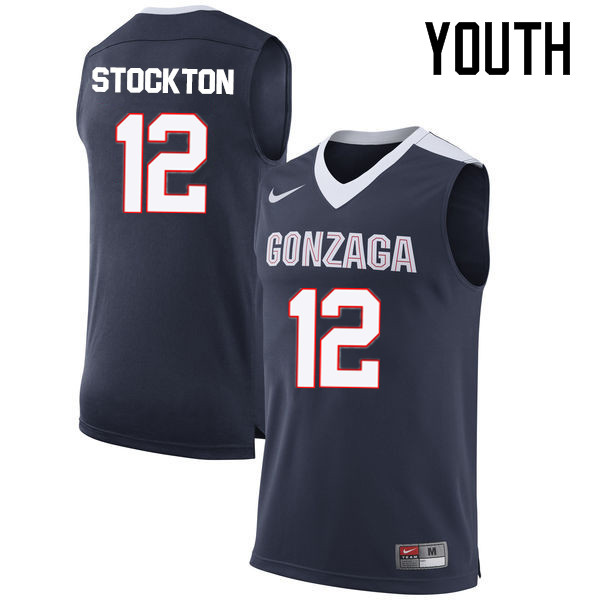 Youth #12 John Stockton Gonzaga Bulldogs College Basketball Jerseys-Navy - Click Image to Close